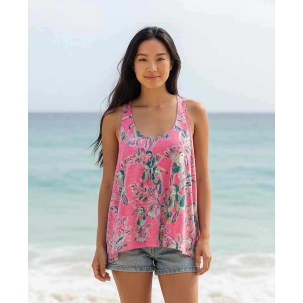Lilly Pulitzer Monterey Racerback Tank Top Size Medium Toucan Pink Summer Resort